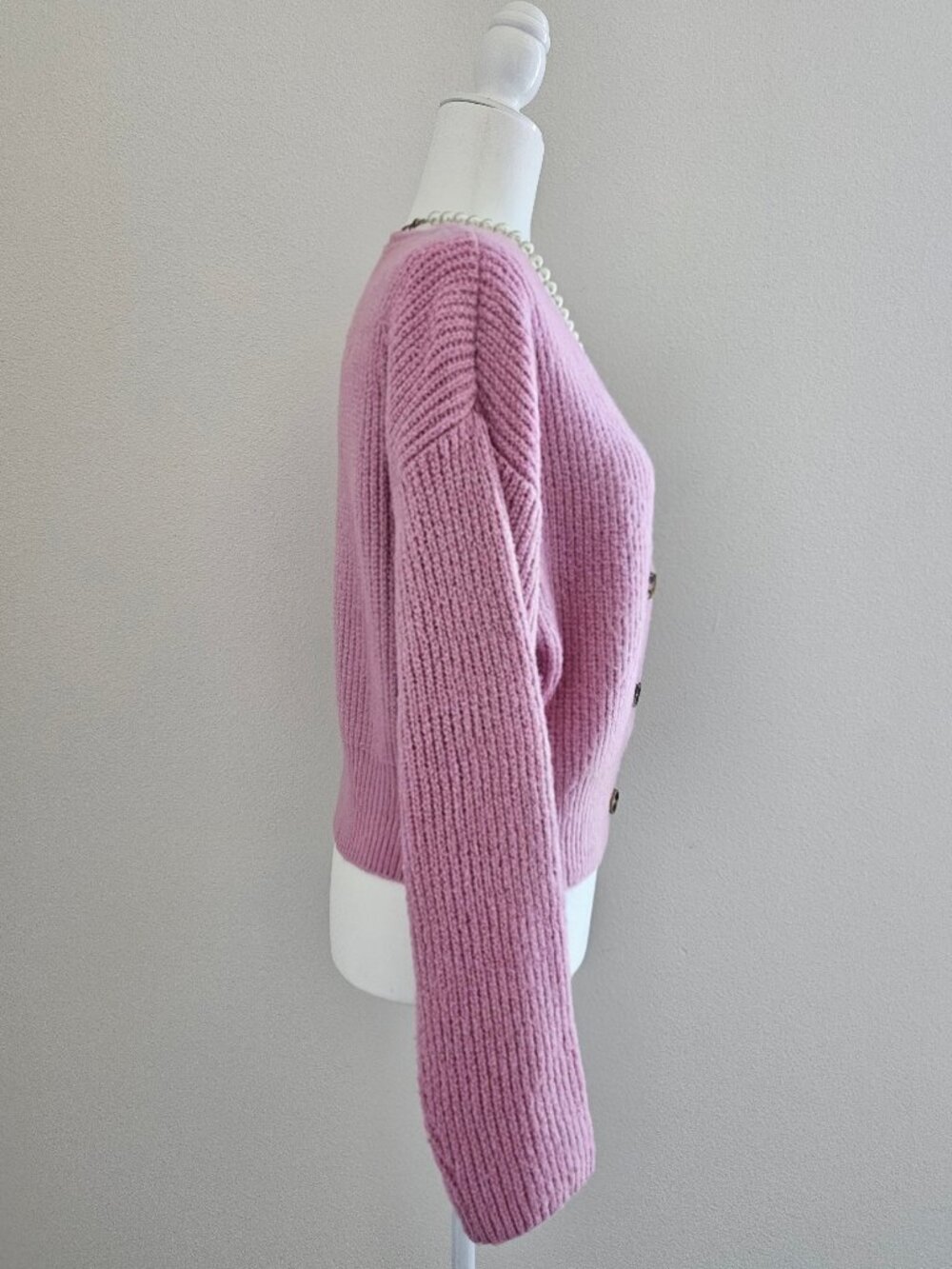Pink Cropped Cardigan – Soft Knit – Button Front - Picture 3 of 5